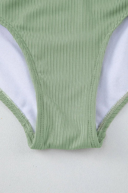Ribbed Drawstring Sides Cutout One Piece Swimsuit