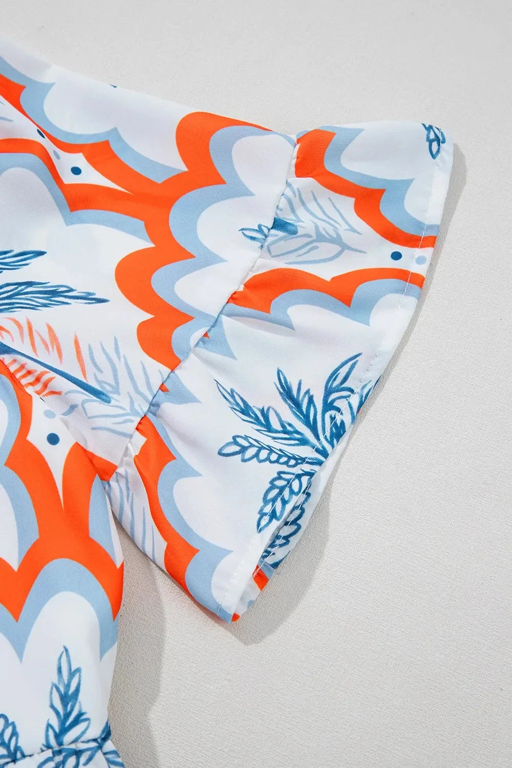 Contrast Palm Tree Printed Short Sleeve Flowy Dress Simply Love