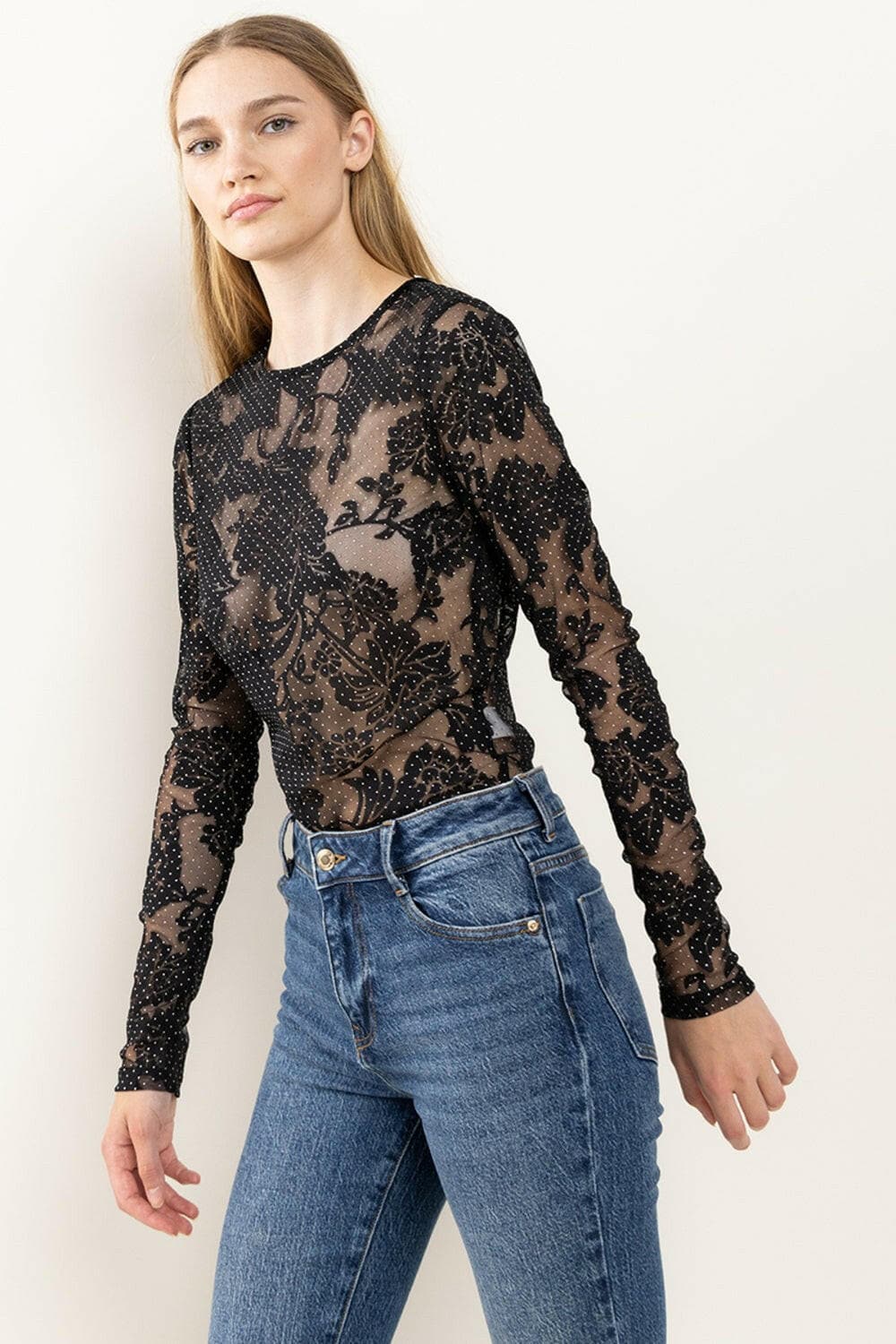 Ces Femme Floral Lace Mesh Bodysuit.