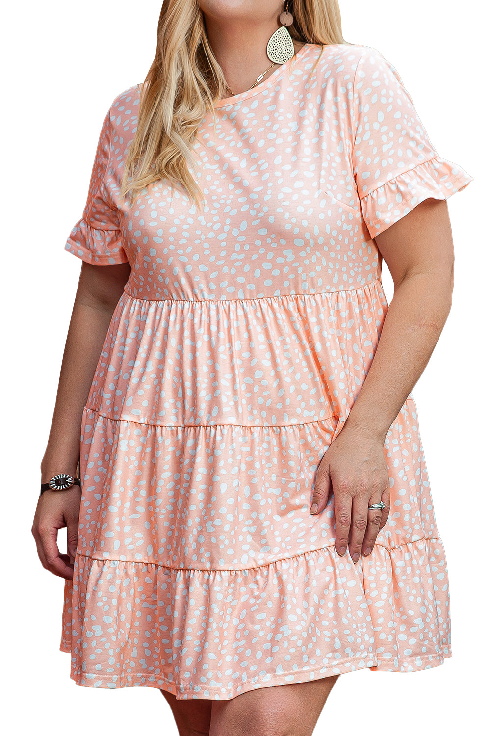 Pink tiered ruffled plus size dress with cheetah print