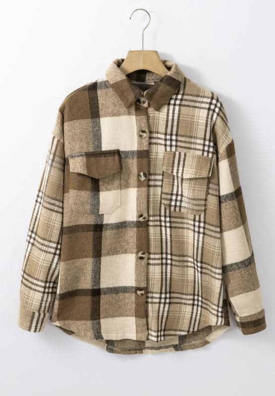 Plaid Button-Up Pocket Shacket with Flap Closure