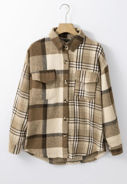 Plaid Button-Up Pocket Shacket with Flap Closure