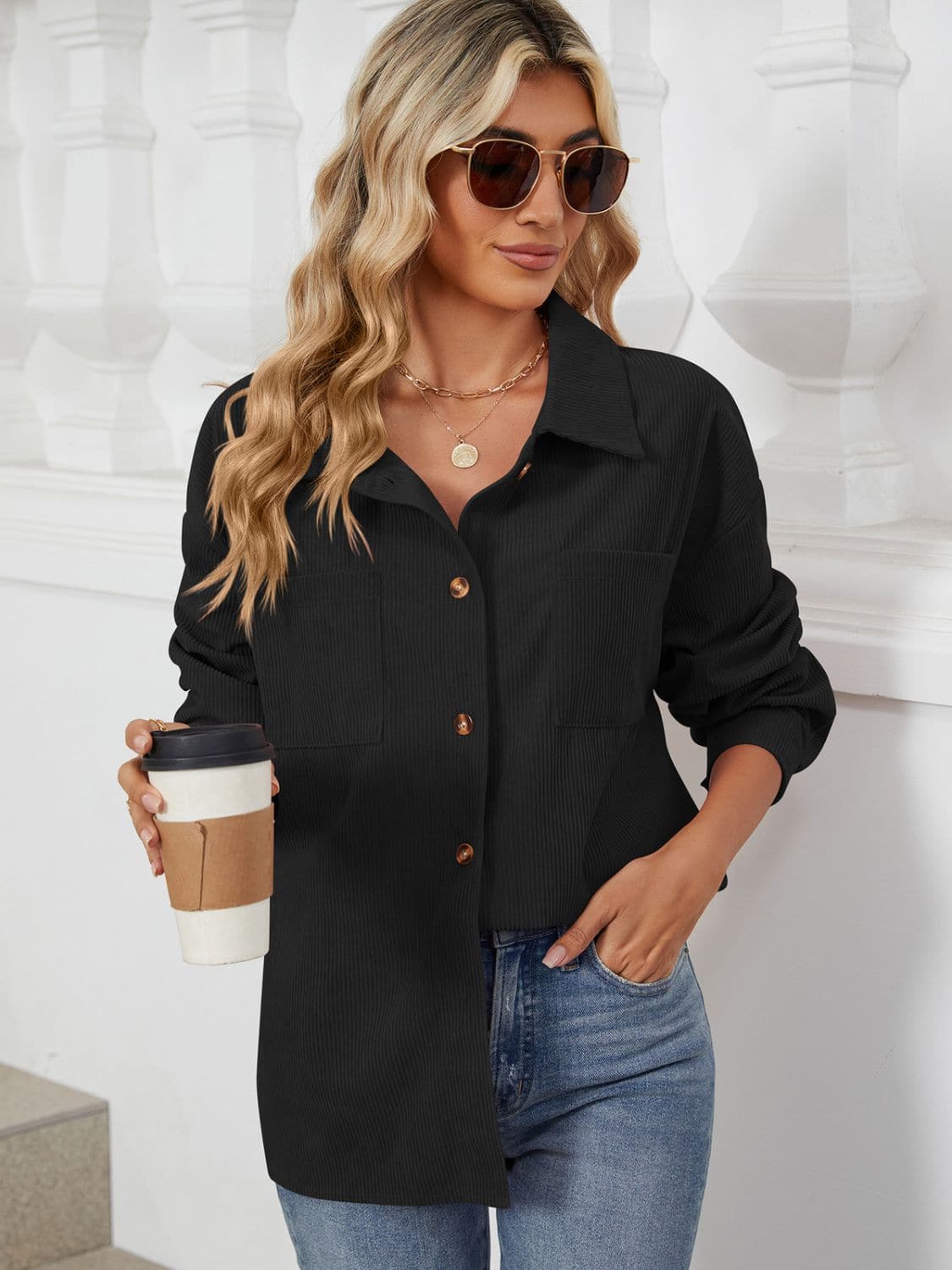 Chic Long Sleeve Buttoned Jacket