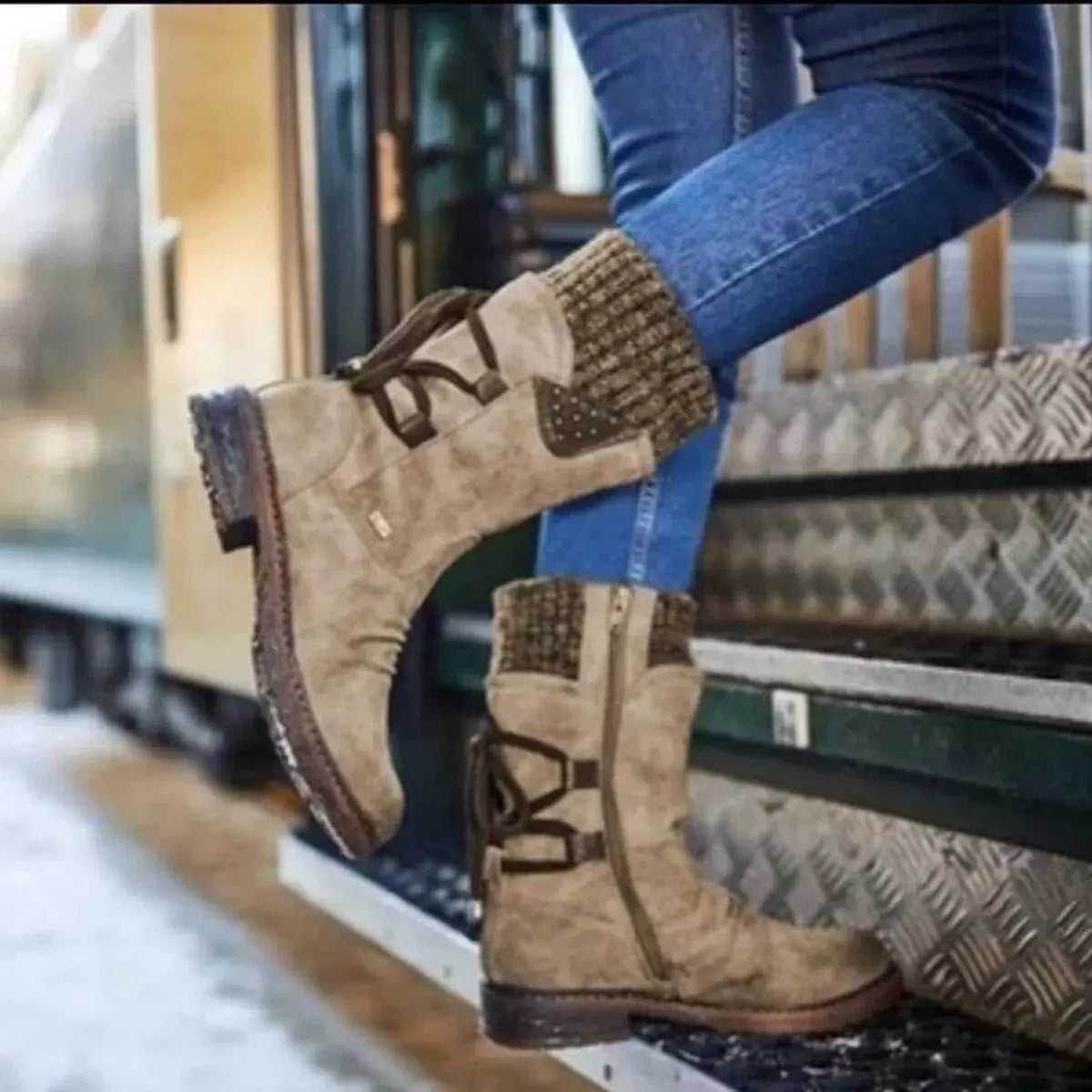 Knitted Cuff Round Toe Boots Simply Love