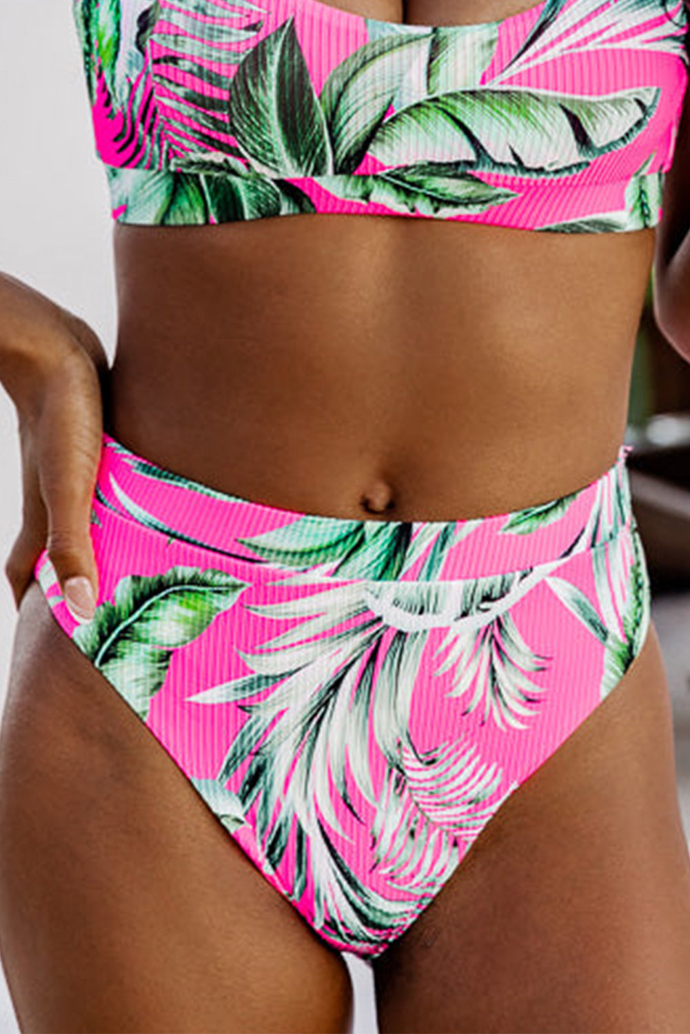 Tropical rose print textured bikini bottoms