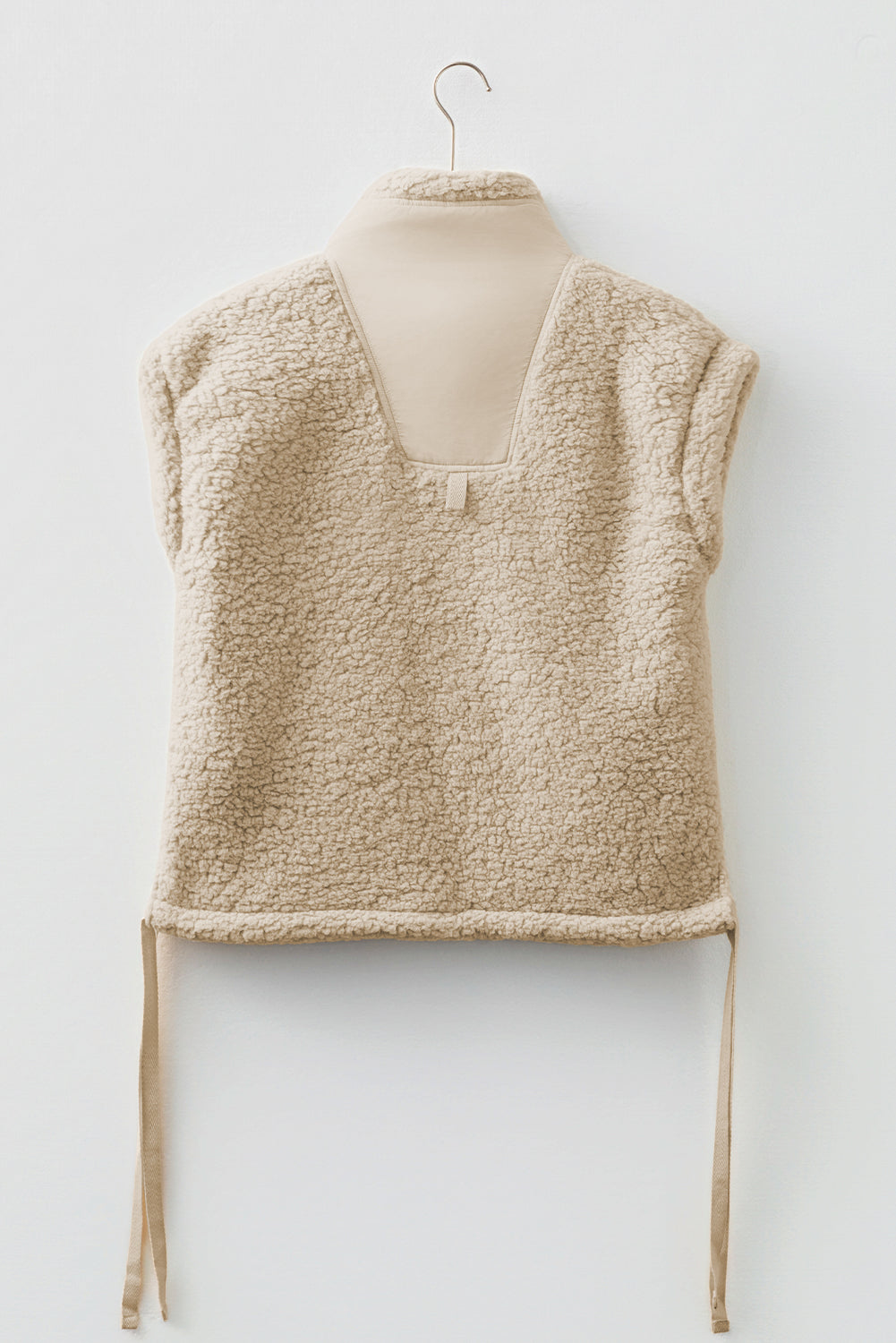 Beige Faux Fur Snap Button Front Knot Side Plush Vest With Pockets Dear-Lover Dropshipping