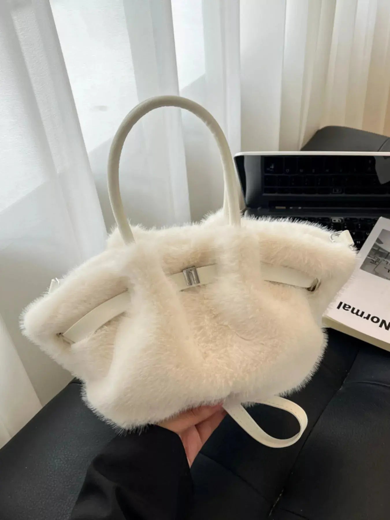 Fluffy Crossbody Bag with Buckle Detail Simply Love