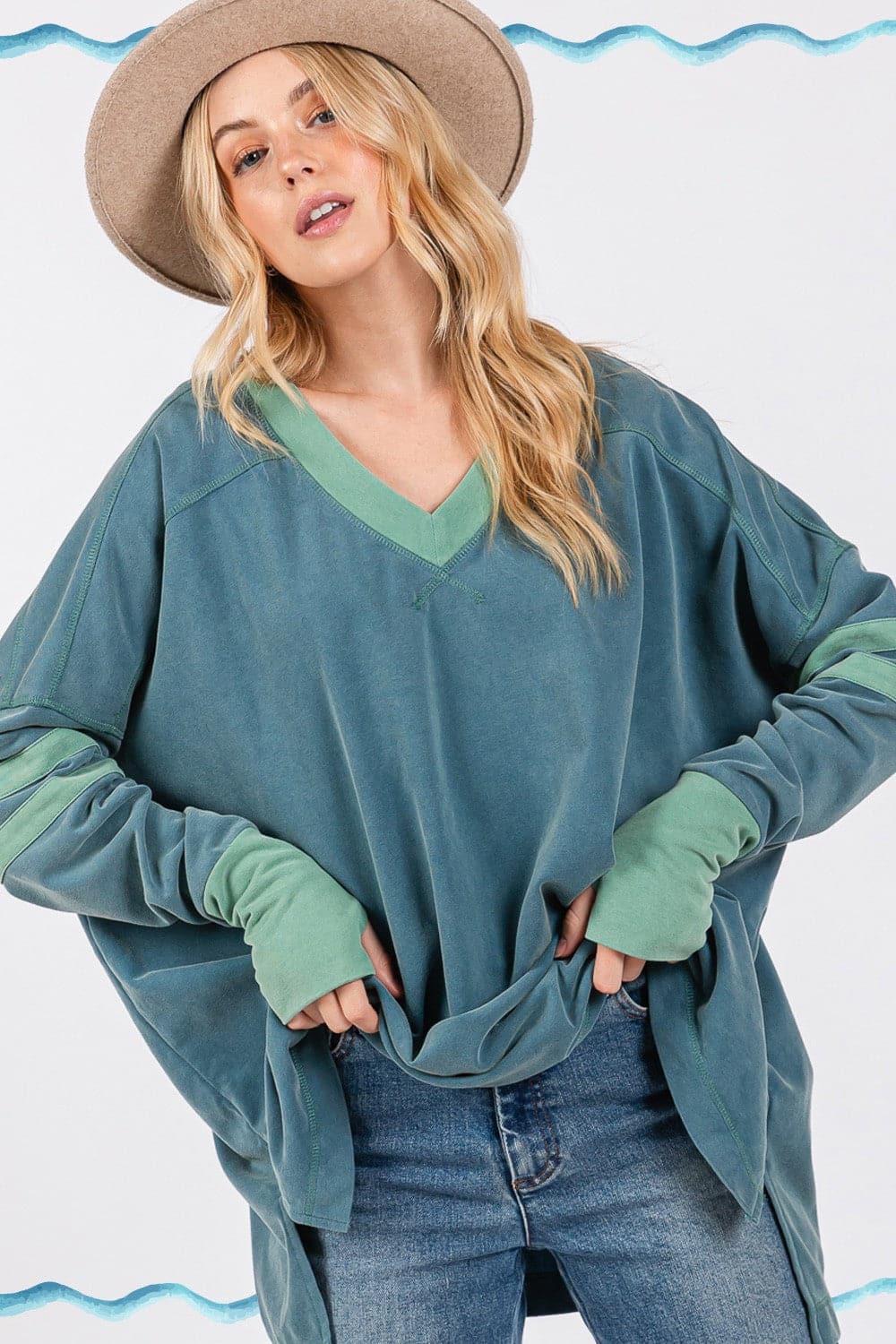 SAGE + FIG Mineral Wash Side Slit Contrast Top.