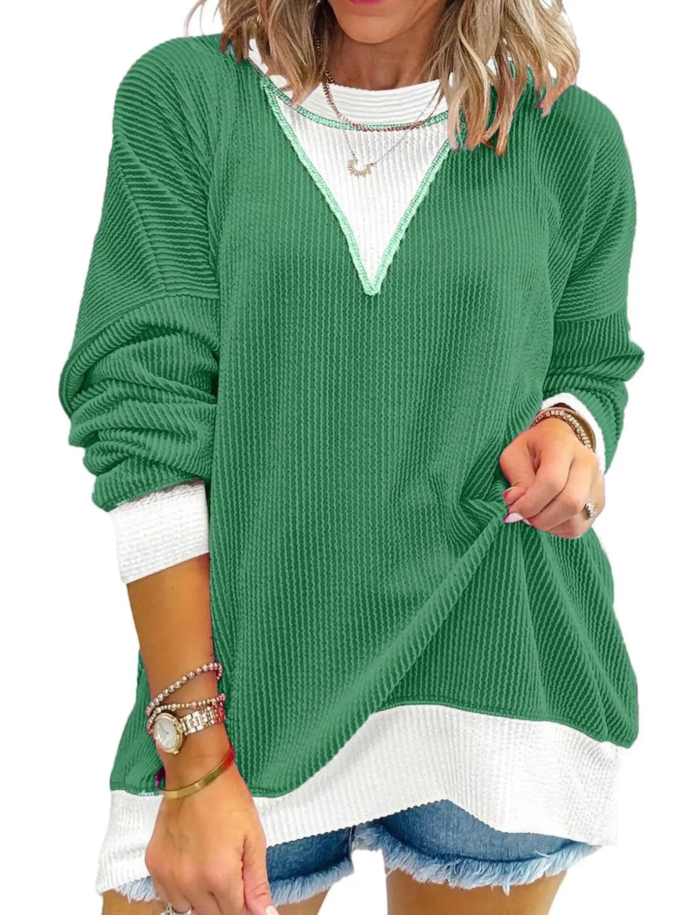 Contrast Dropped Shoulder Sweatshirt Simply Love