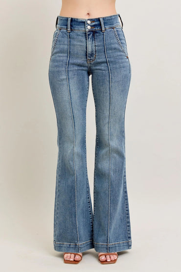 Judy Blue Plus Size High Waist Flare Denim Jeans with Front Seam Detail - Love Salve 