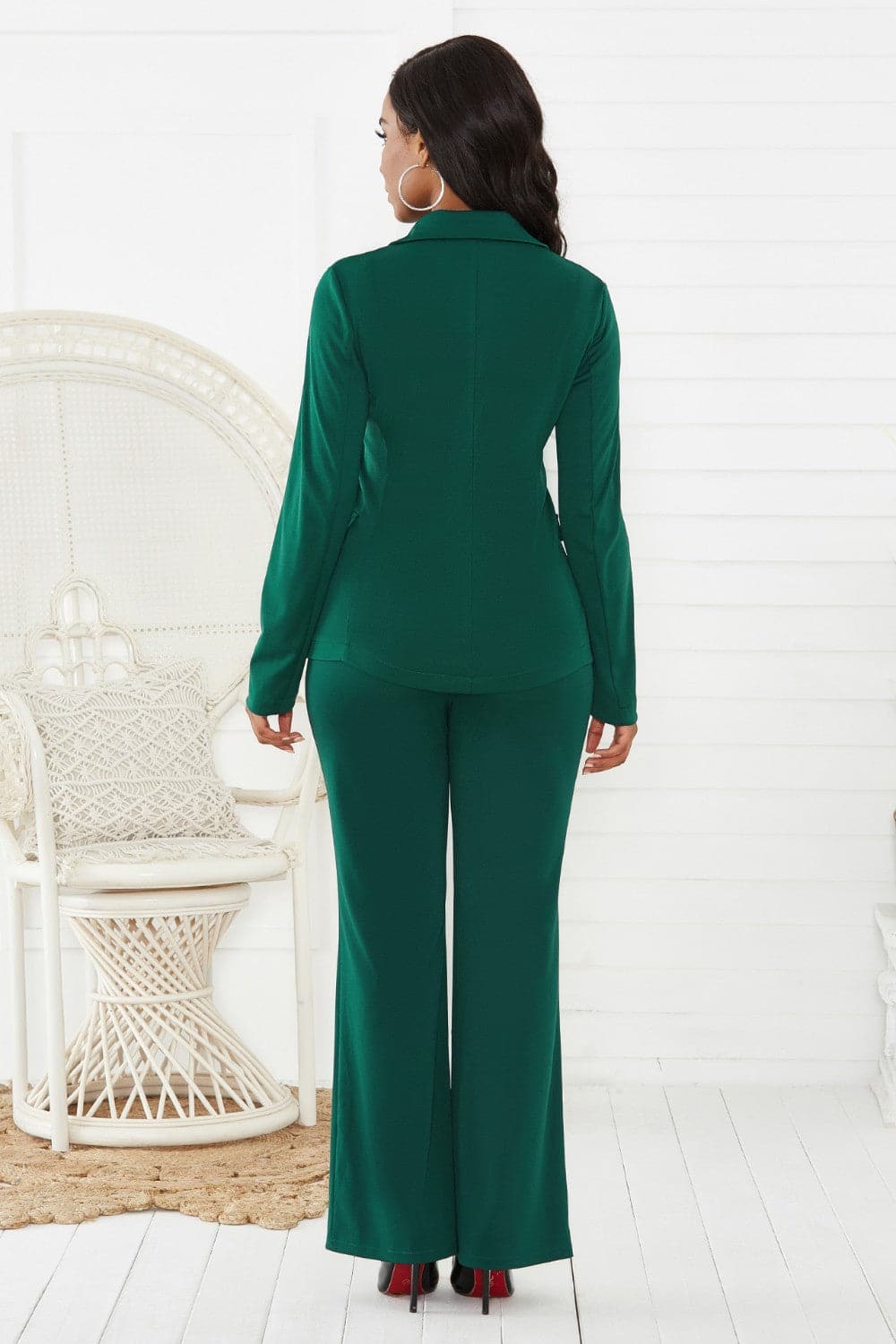 Lapel Collar Long Sleeve Blazer and Pants Set.