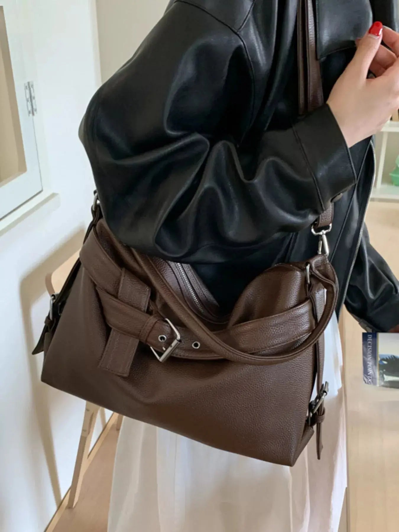 Decor Buckle Leather Shoulder Bag Simply Love