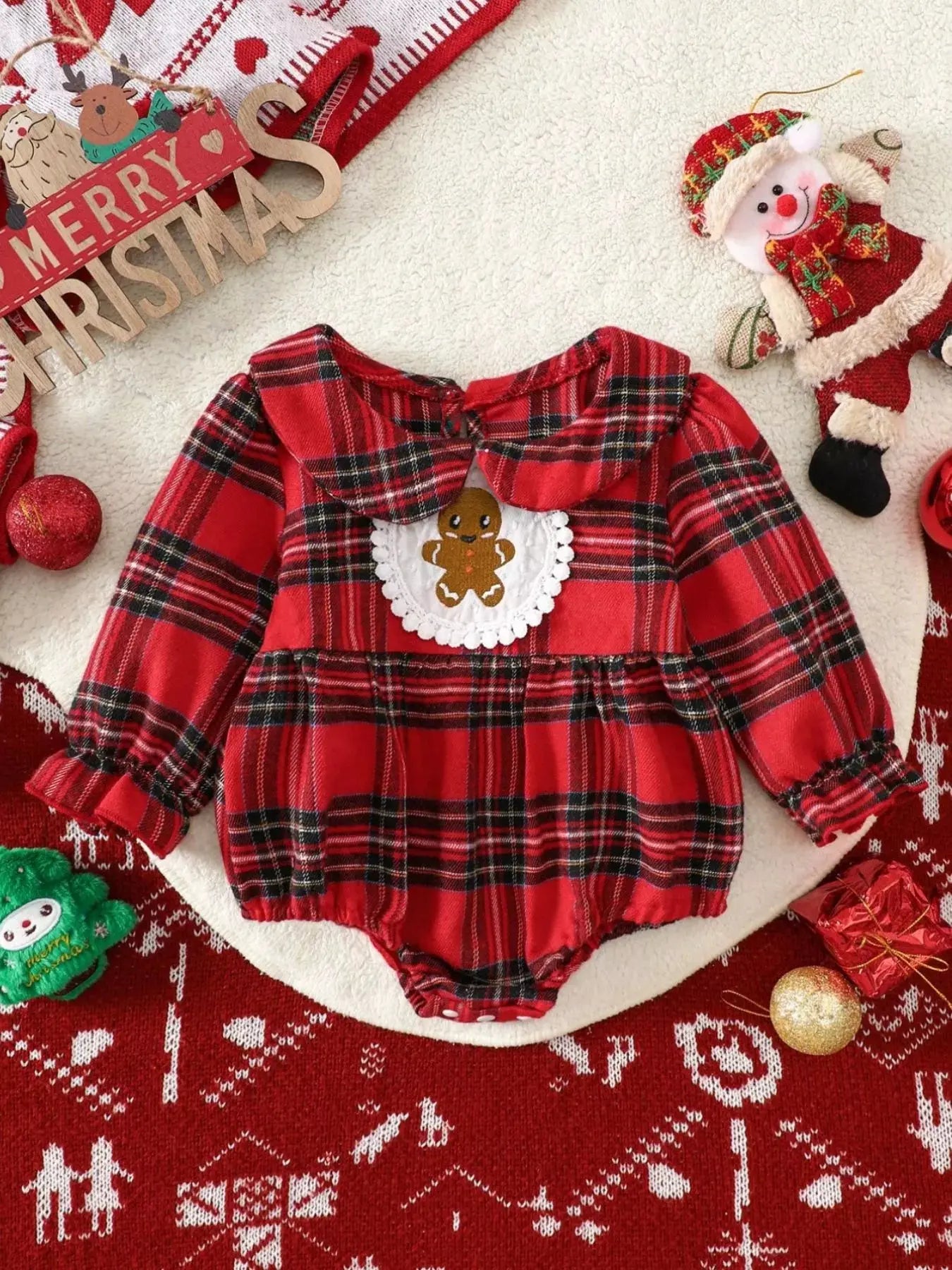 Children's Christmas Plaid Gingerbread One-Piece Simply Love