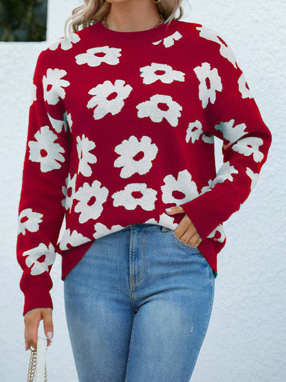 Floral Round Neck Sweater.