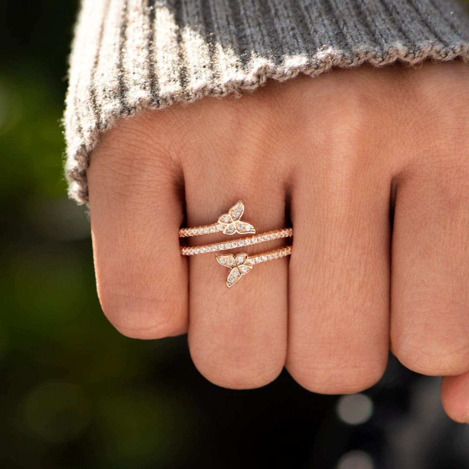 925 Sterling Silver Inlaid Zircon Butterfly Ring.