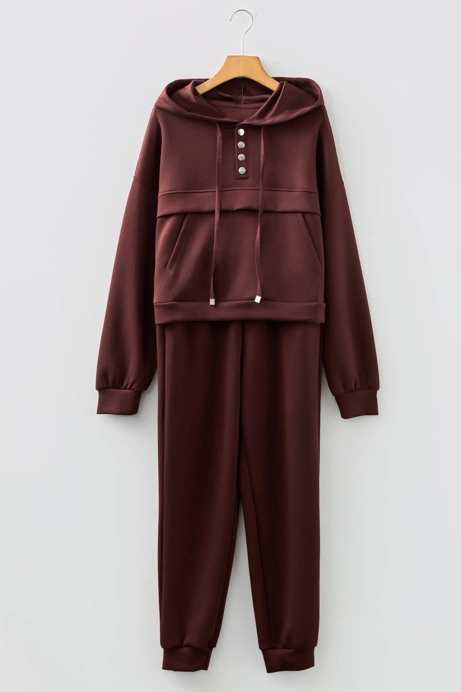 Chicory Coffee Button Drawstring Cropped Hoodie Jogger 2pcs Set Dear-Lover Dropshipping