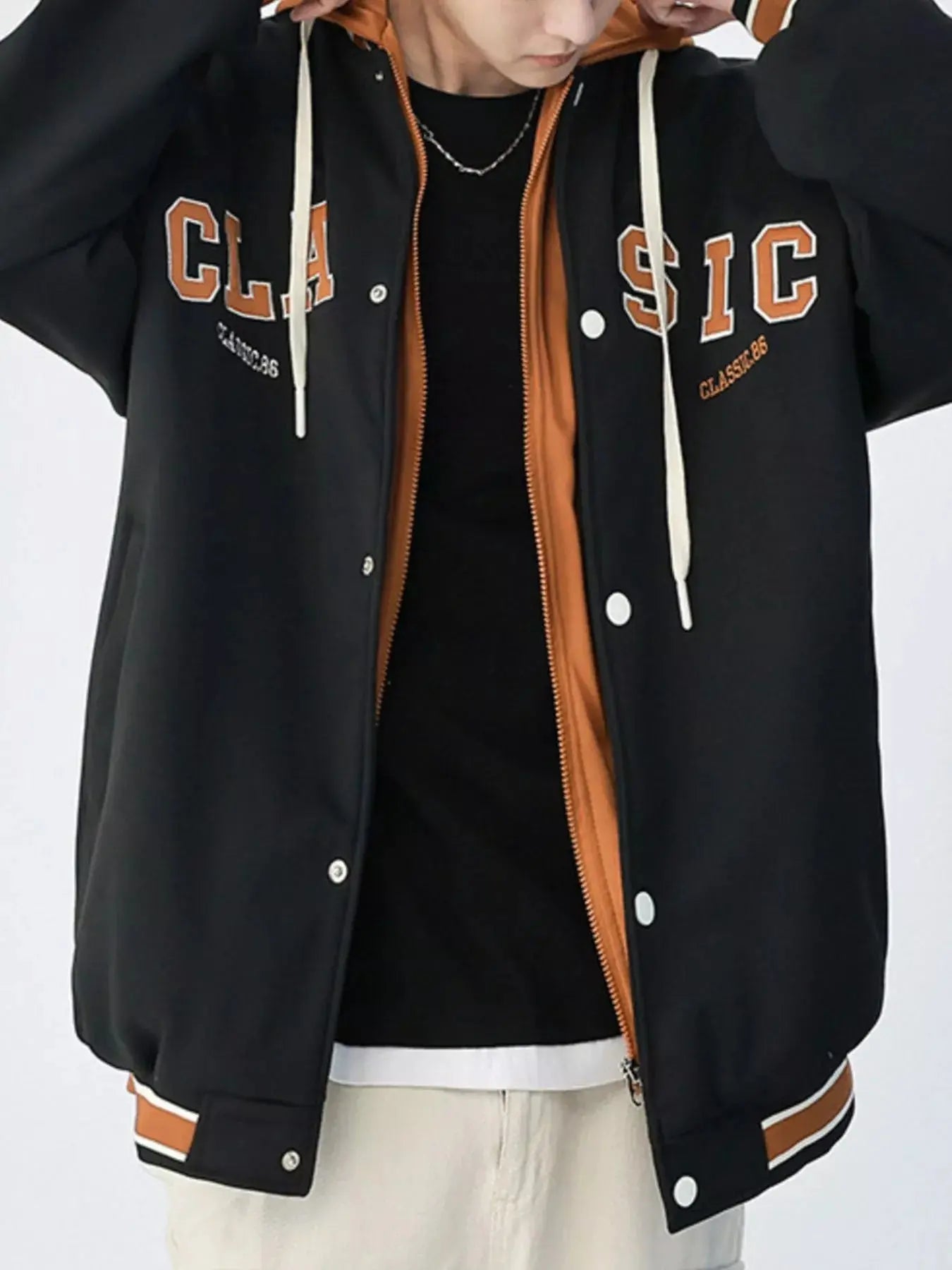 Men's Plus Size Snap Down Long Sleeve Drawstring Hooded Jacket Simply Love