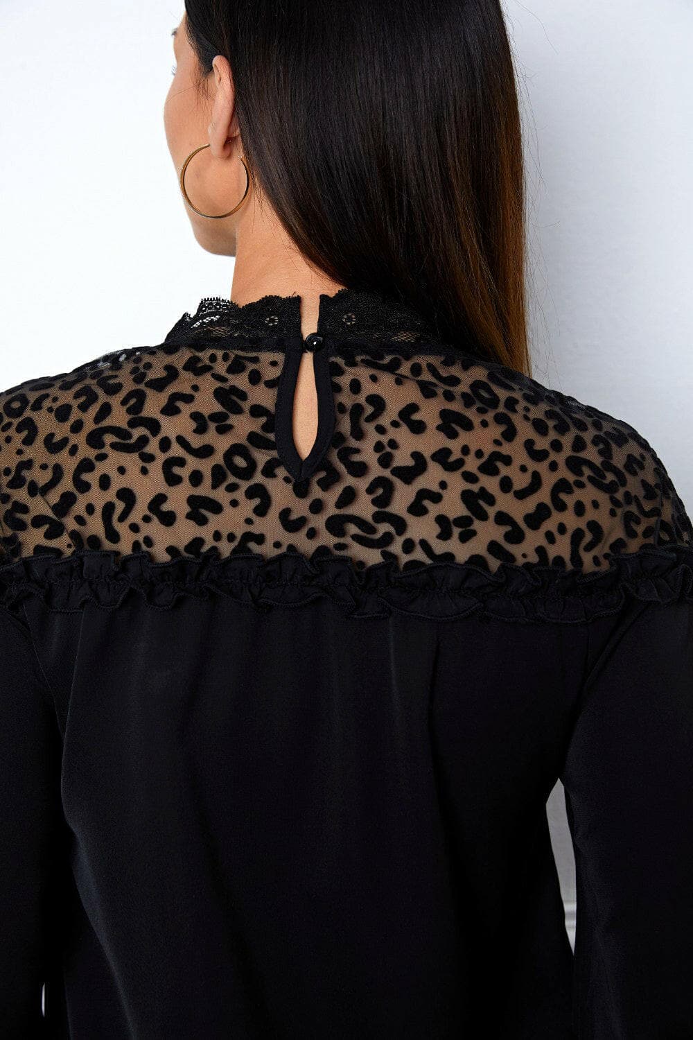 Leopard Frill Flounce Sleeve Blouse.