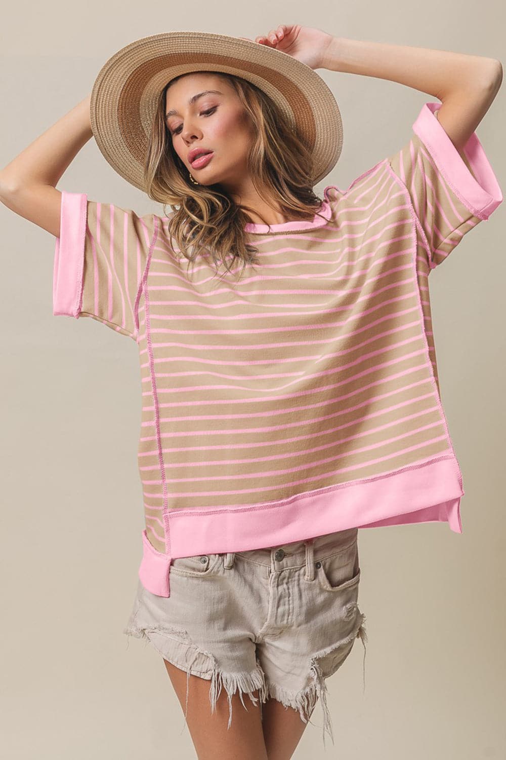 BiBi Exposed Seam Stripe Contrast T-Shirt.