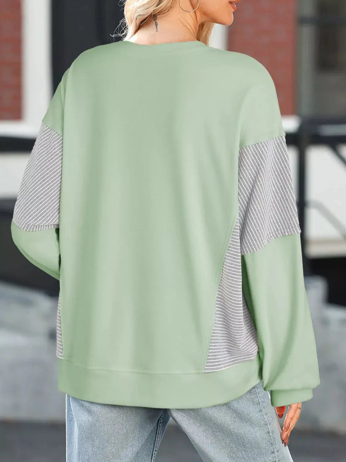 Color Block Striped Sleeve Casual Sweatshirt Simply Love