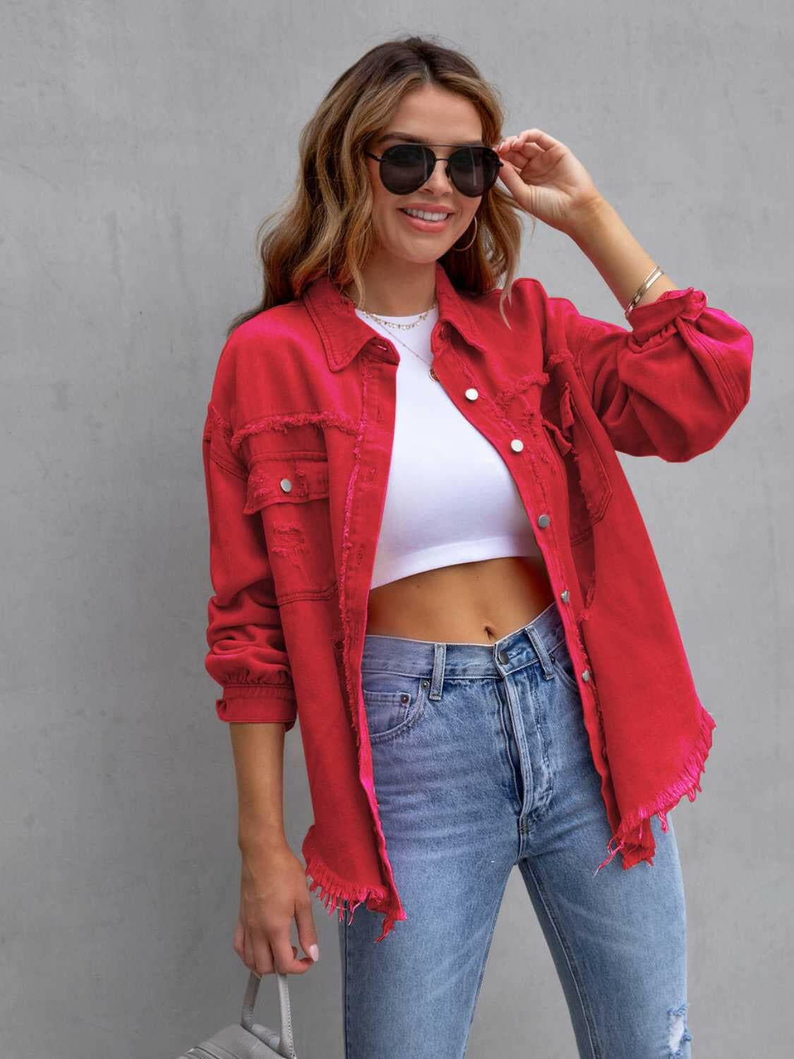 Distressed Drop Shoulder Denim Jacket.