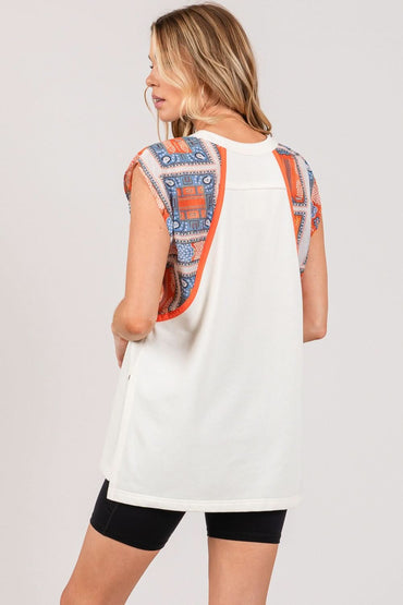 Chic patchwork sleeveless top with side slits