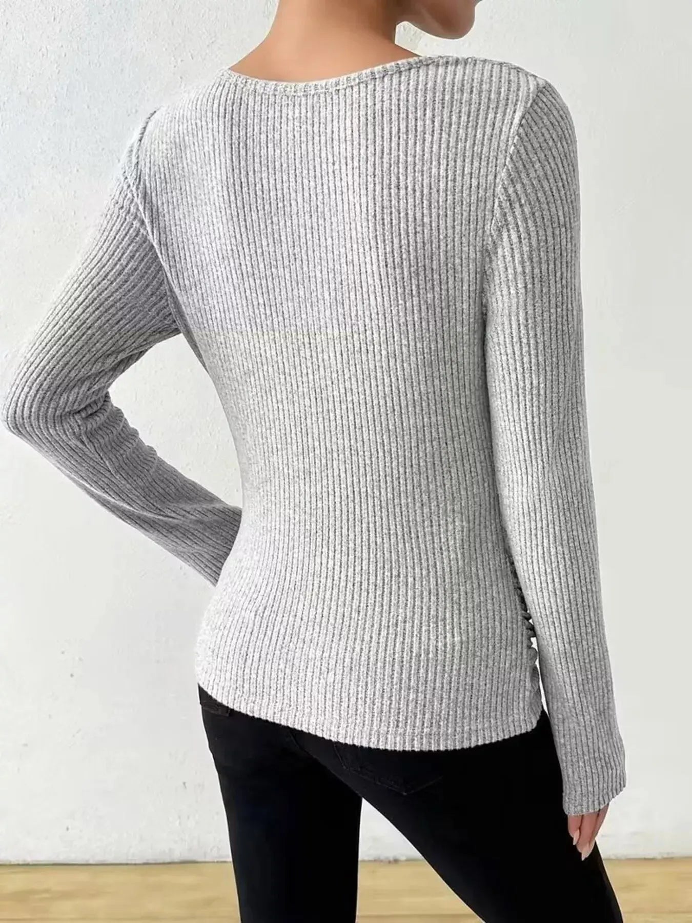Cowl Neck Ribbed Knit Top Simply Love