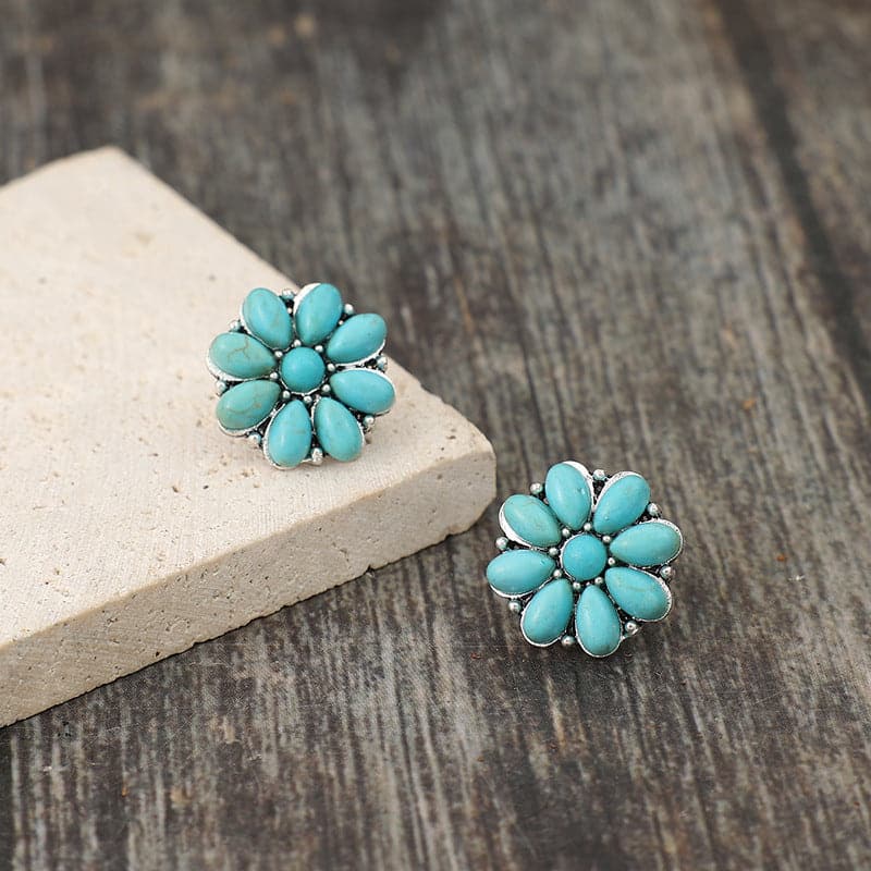 Alloy Turquoise Flower Stud Earrings.