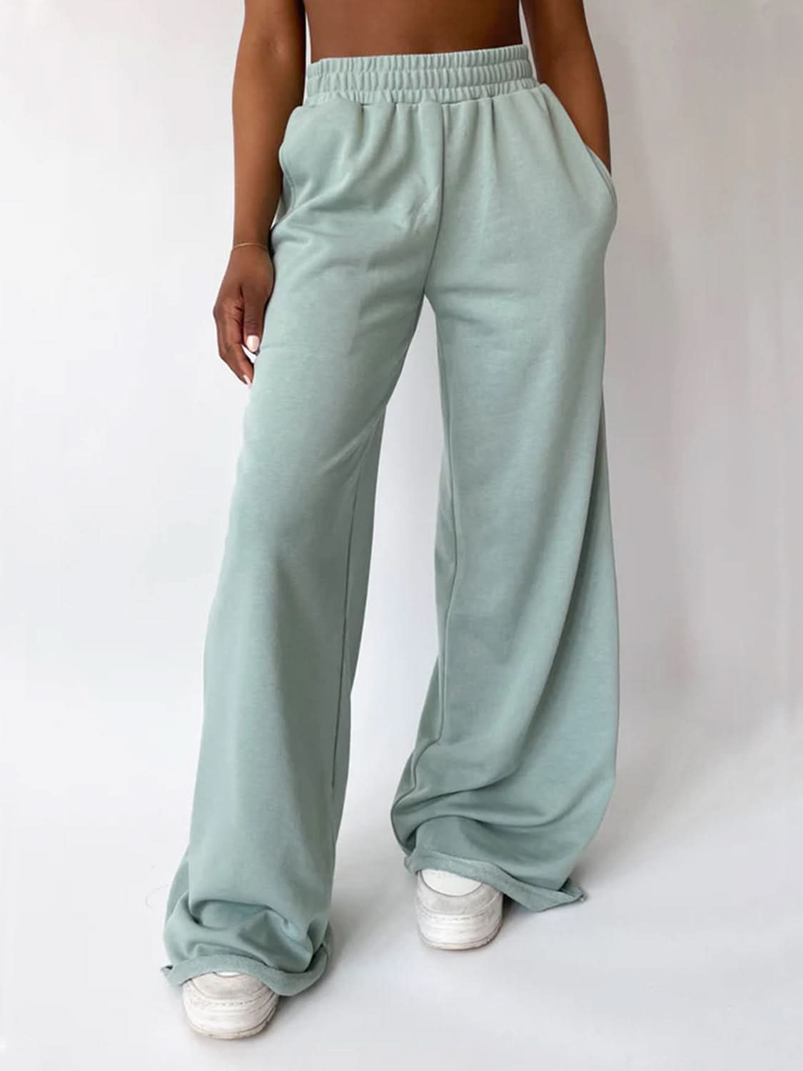 Wide Leg Pants with Elastic Waist and Pockets