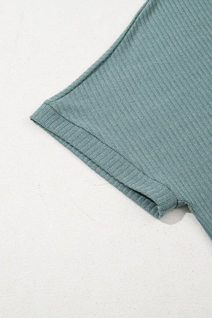 Oversized Ribbed Knit V Neck Dolman Short Sleeve Top