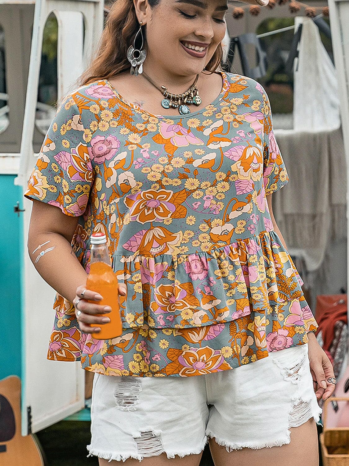 Plus Size Layered Printed Round Neck Short Sleeve BlouseUpgrade Your Style with our Plus Size Layered Printed Blouse
 Step up your fashion game with our stunning Plus Size Layered Printed Round Neck Short Sleeve Blouse. TLove Salve Size Layered Printed Round Neck Short Sleeve Blousejust arrived