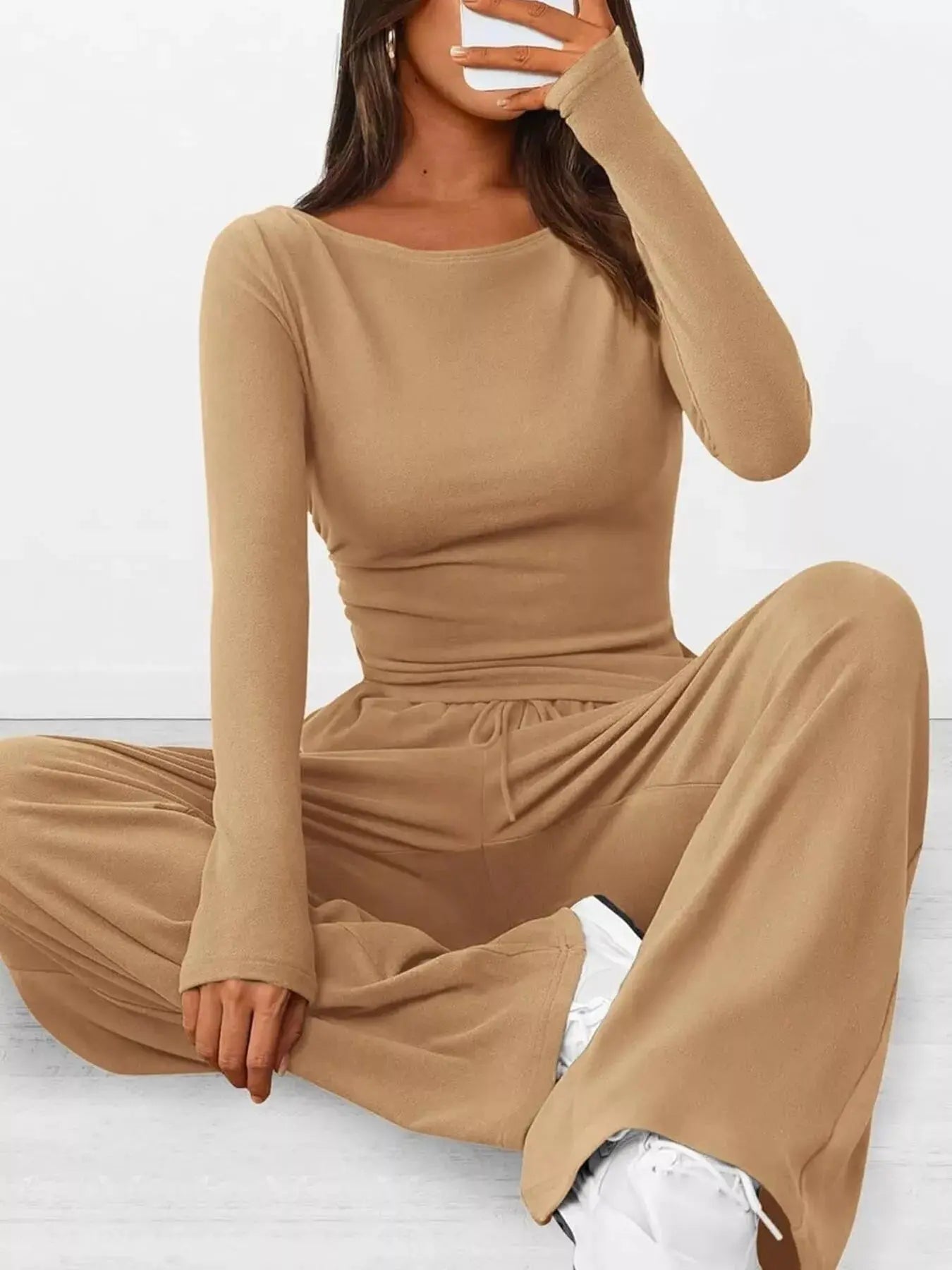 Long Sleeve Top and Wide Leg Pants Set Simply Love