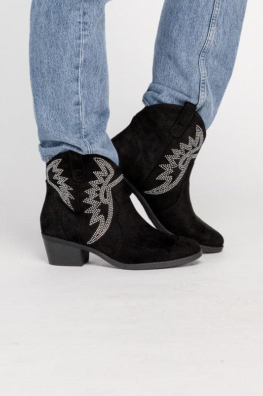 RONAN Rhinestone Western Booties.