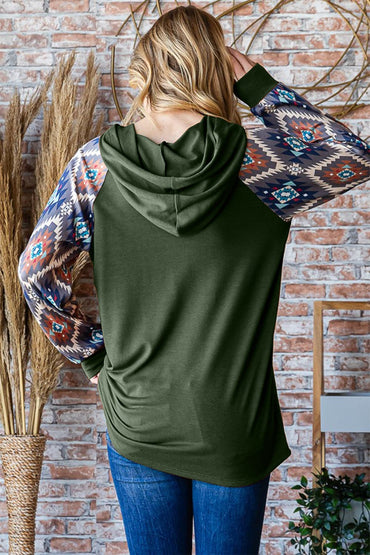 Cozy chic half button printed hoodie for stylish comfort