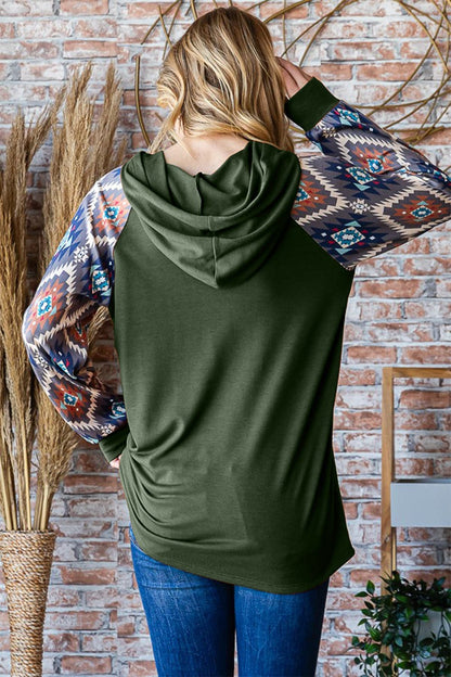 Chic printed half button hoodie