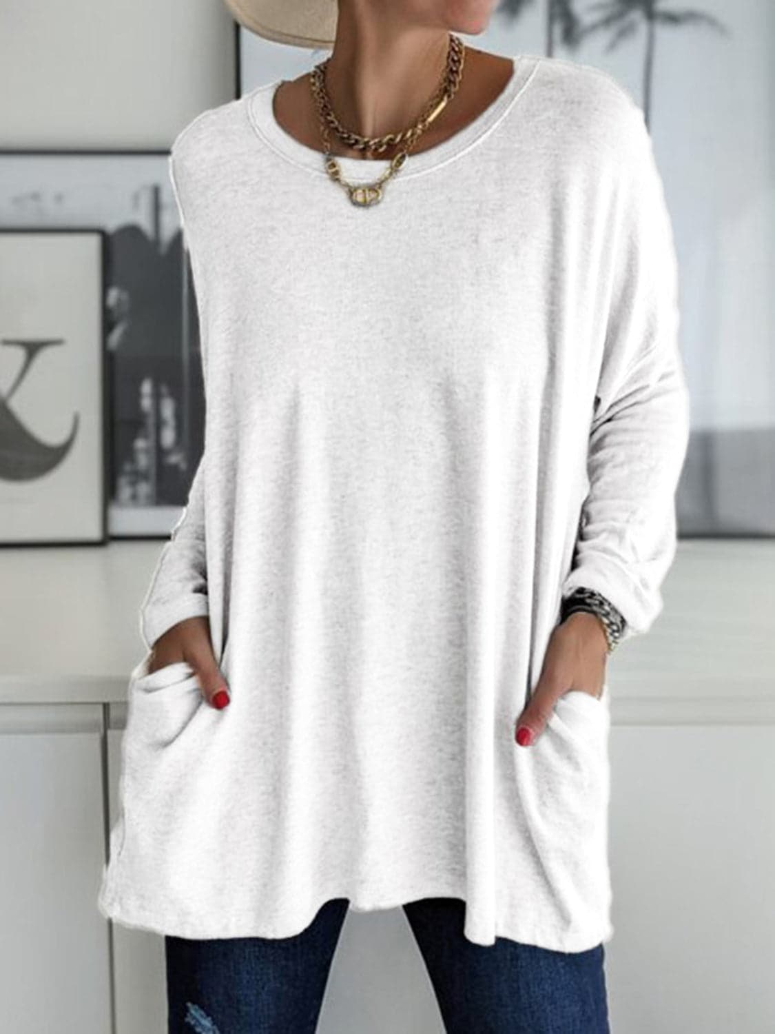 Full Size Round Neck Long Sleeve T-Shirt.