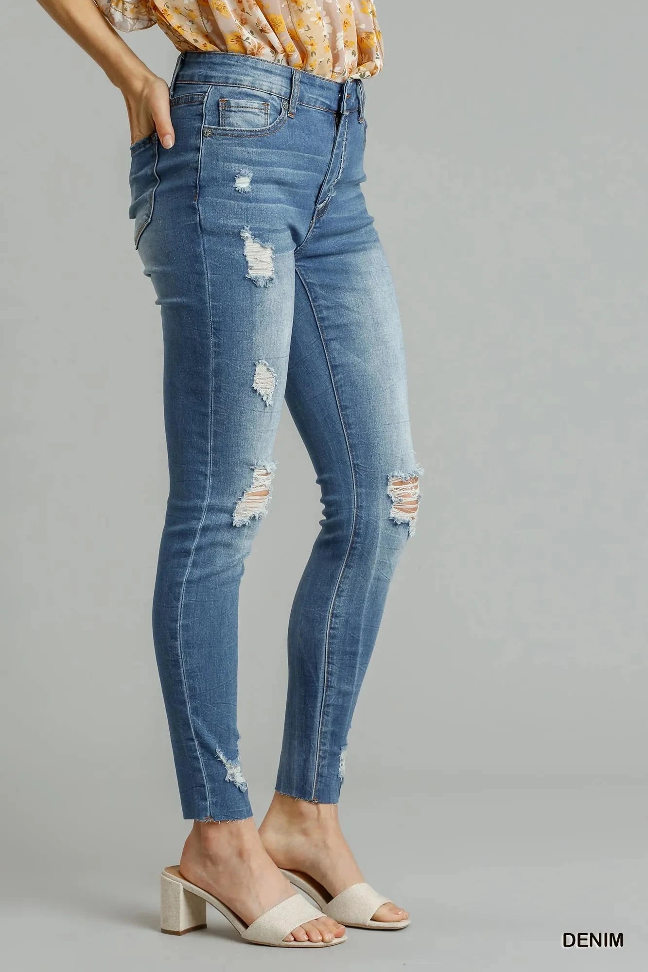 Umgee Distressed Skinny Jeans with Edge Detail Coco’s Tee Boutique