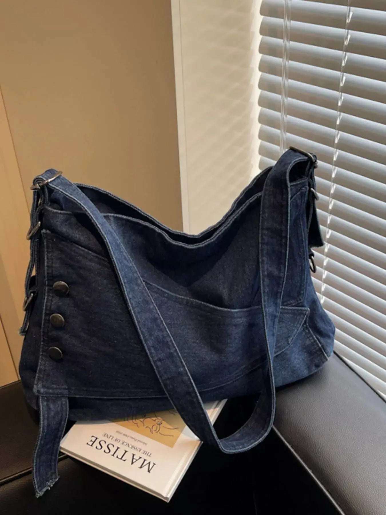 Casual Denim Crossbody Bag with Button Detail Simply Love