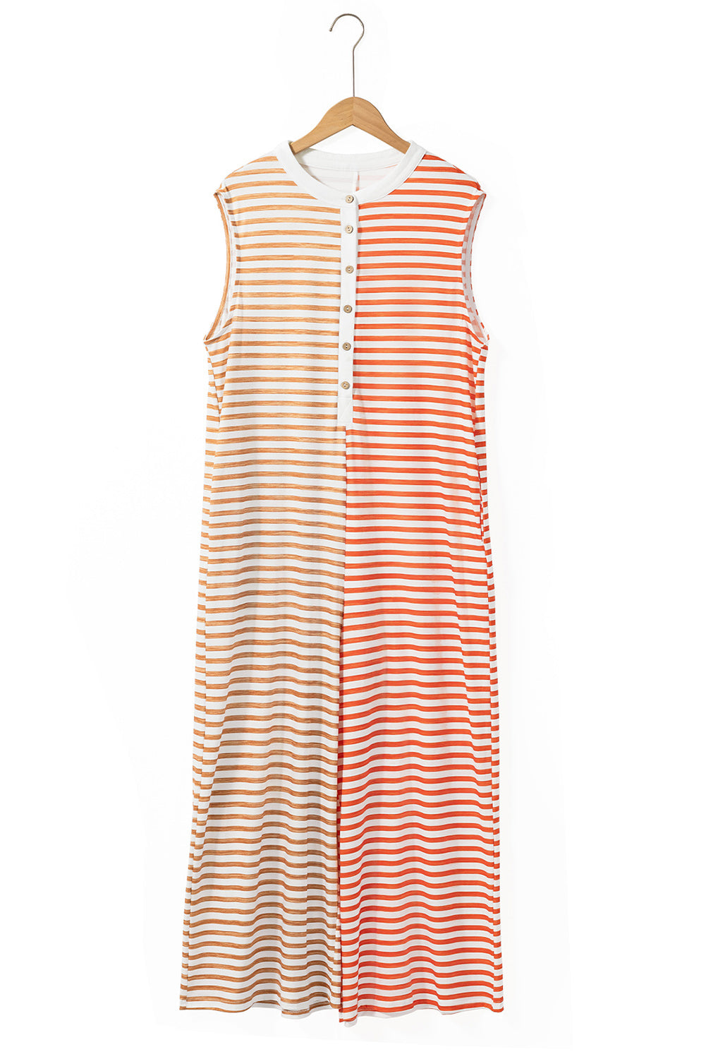 Chic orange striped oversized sleeveless wide leg jumpsuit with button detail