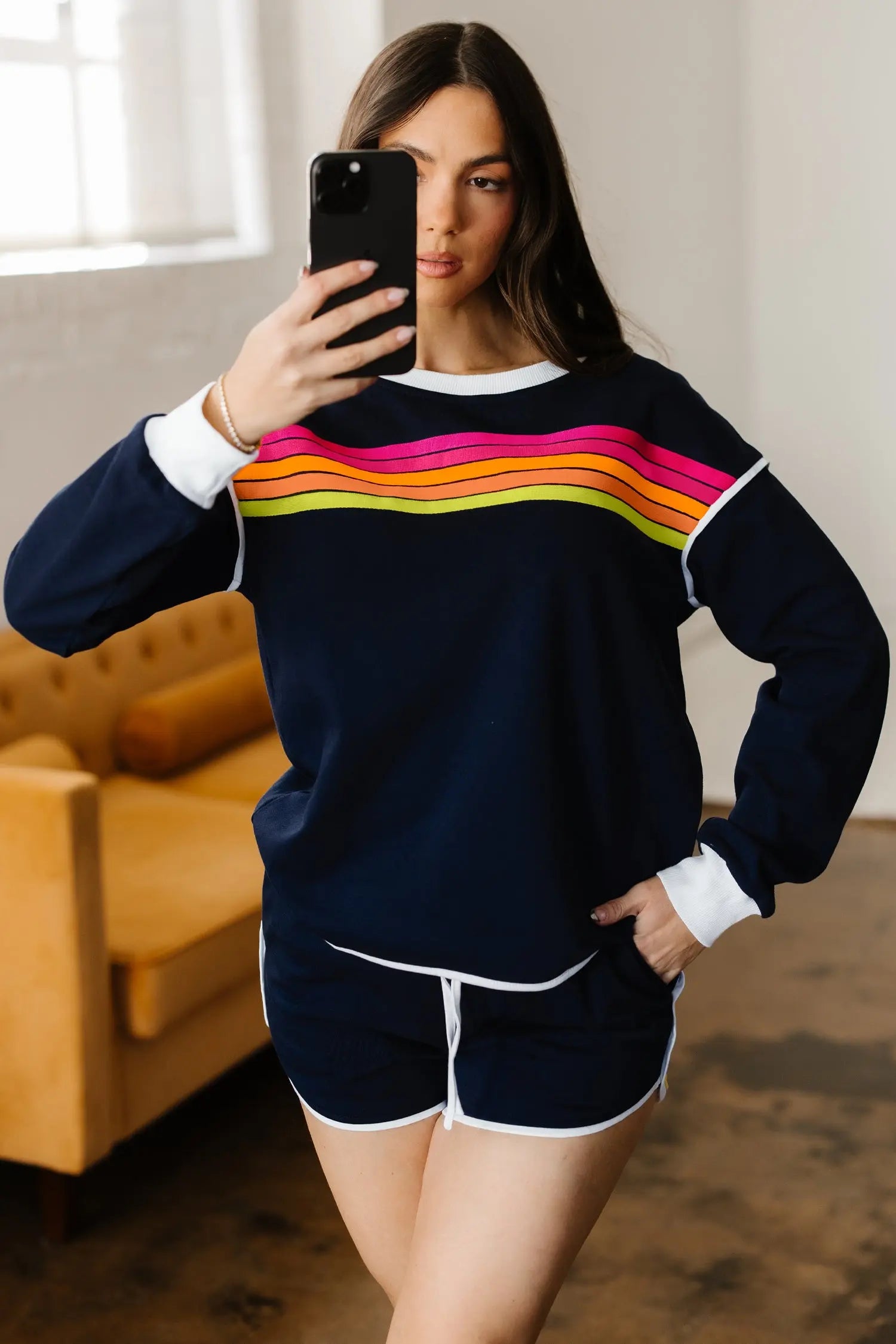 Dear-Lover Striped Varsity Set Women's Loungewear Pullover & Shorts - Casual Fall Style Dear-Lover Dropshipping