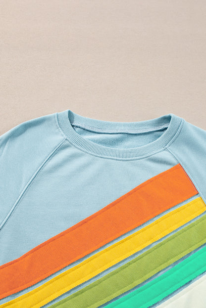 Vibrant rainbow colorblock striped pullover sweatshirt in beau blue