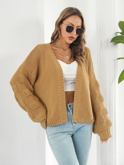 Open Front Ribbed Trim Cardigan.