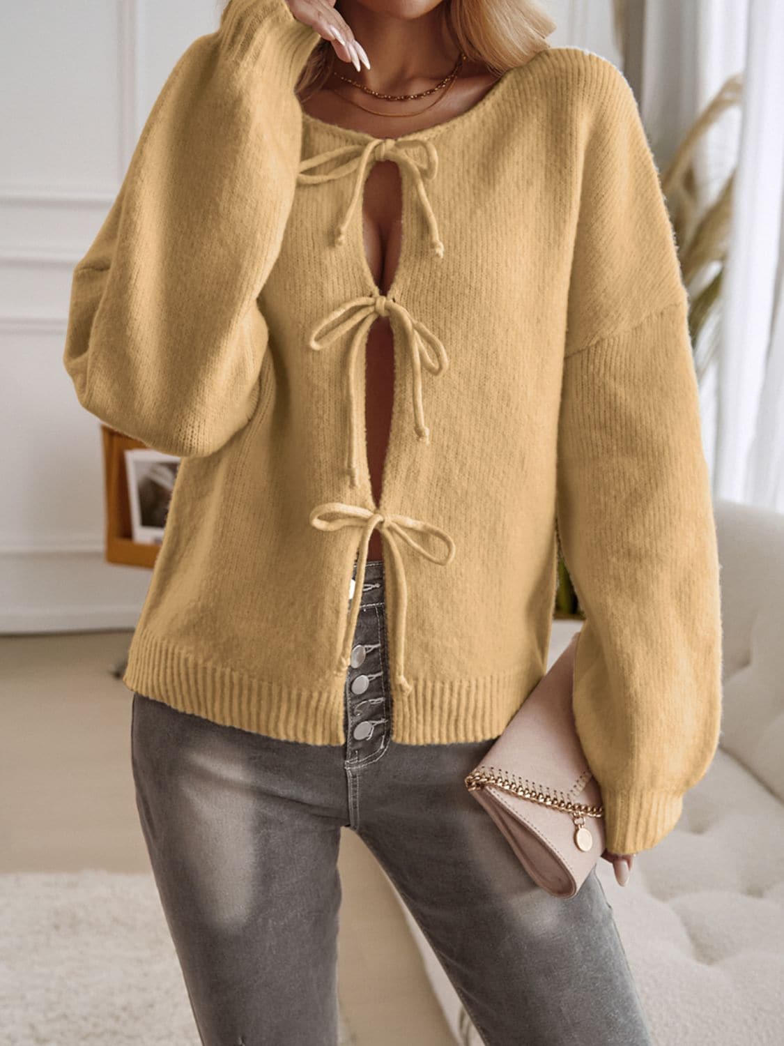 Devine tied neck cardigan - cozy style