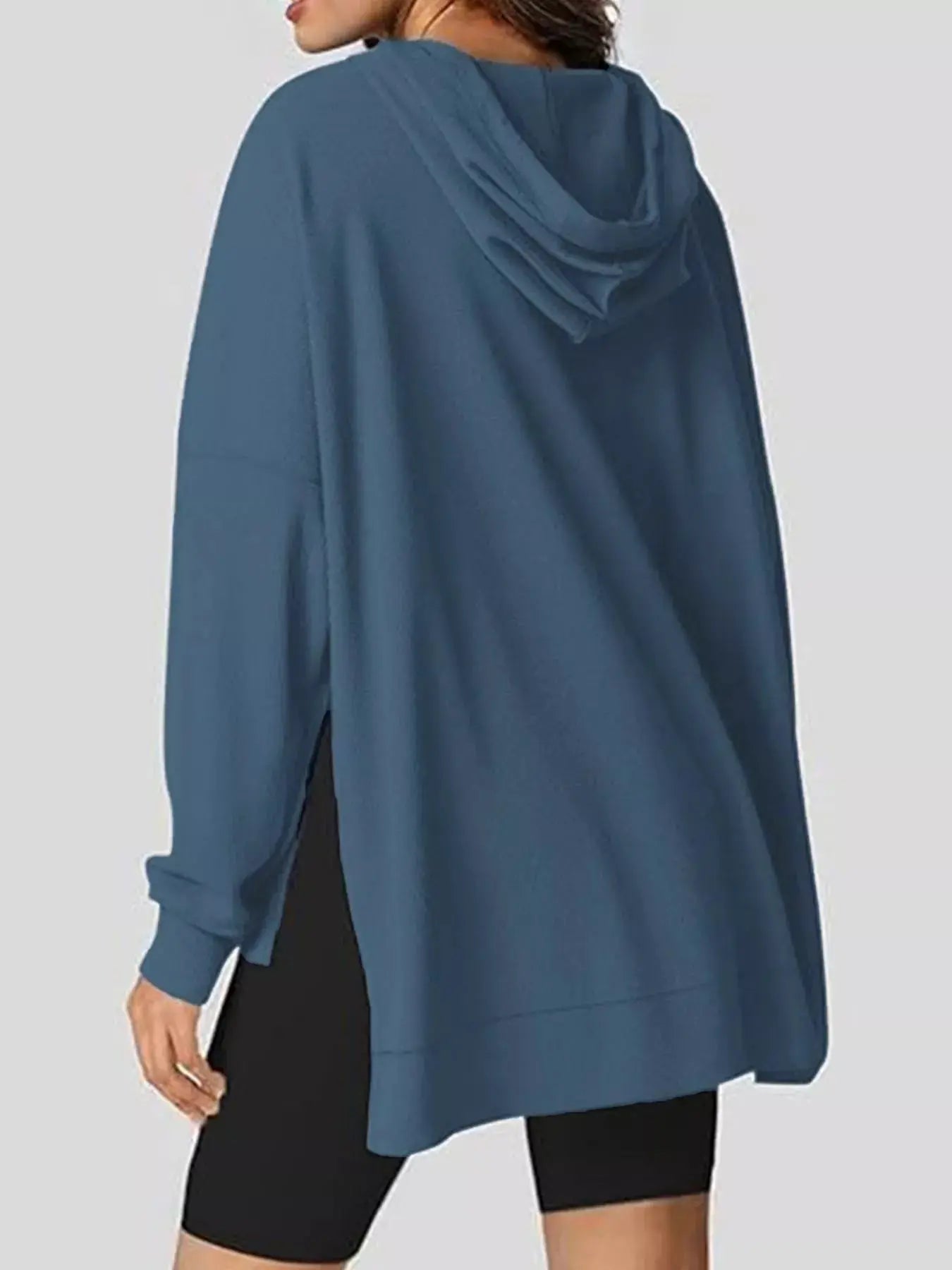 Oversized Drawstring Side Slit Hoodie Simply Love