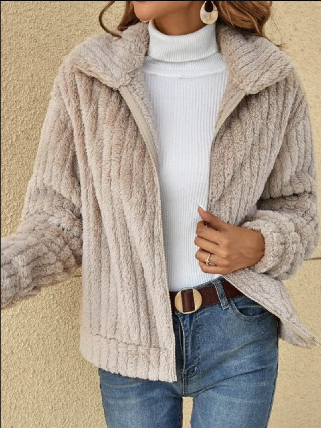 Plush Zip Up Long Sleeve Jacket.