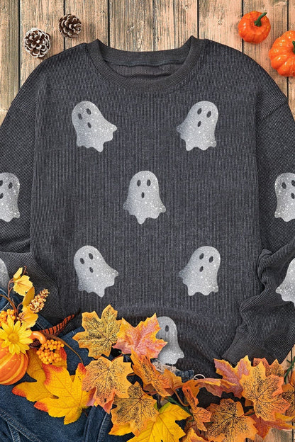 Glittering ghost long sleeve sweatshirt with round neck