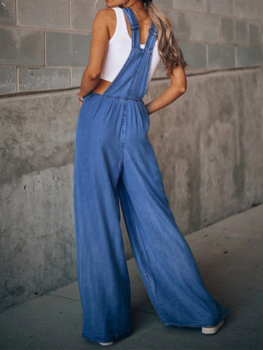 Wide Leg Denim Overalls.