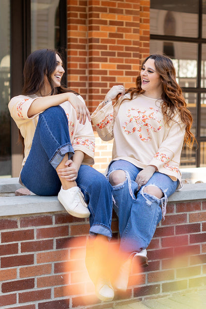 Beige floral wide sleeve top