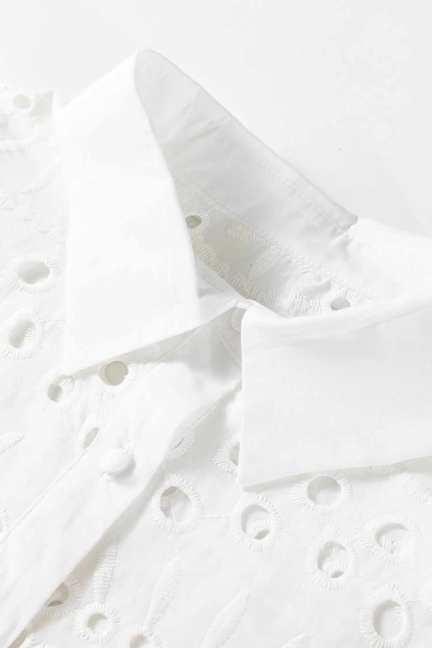 White Eyelet Embroidered Puff Sleeve Cropped Shirt For Women Dear-Lover Dropshipping