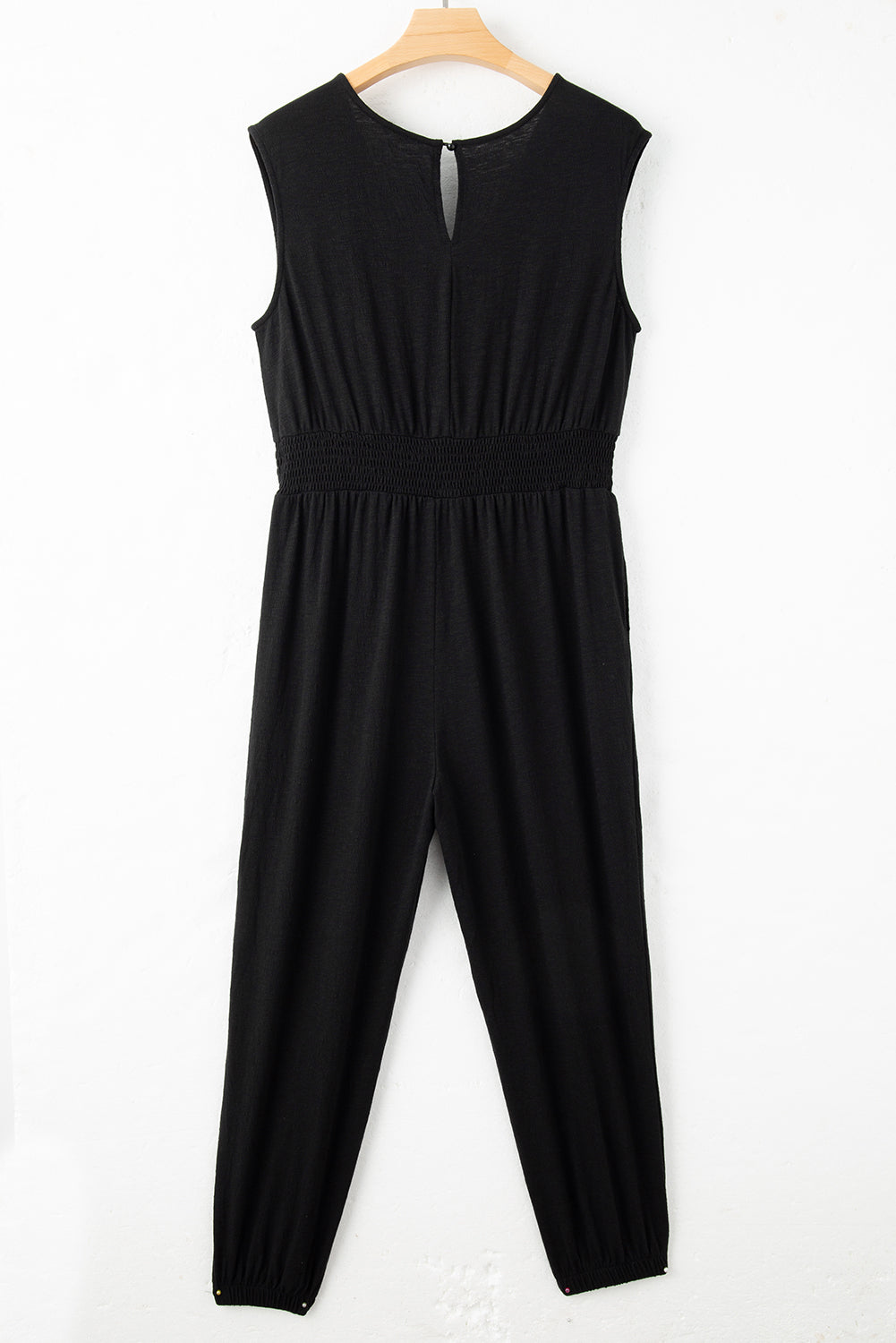 Plus size black smocked jumpsuit